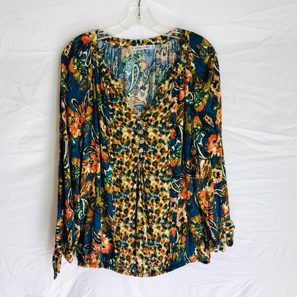 Figueroa & Flower Fig Anthropologie Women's XL Floral Geometric Blouse Top - Picture 1 of 5